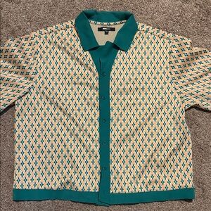 Teal and Cream Geometric Men's Button Down Shirt
